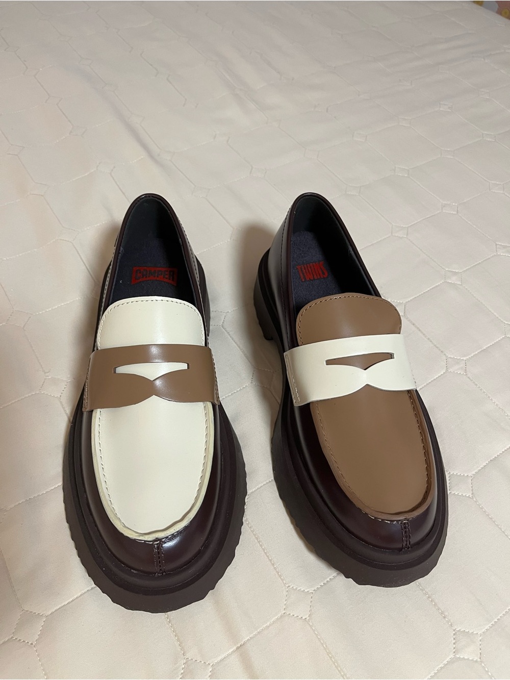 Camper Two-Tone Brown and Cream women’s Slip-On Loafers